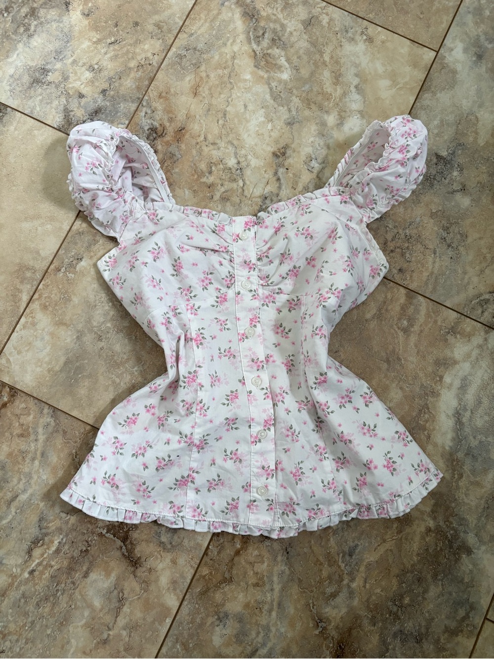Hollister Vintage Y2K Floral Milkmaid Corset Top Button Down Ruched Bust Small